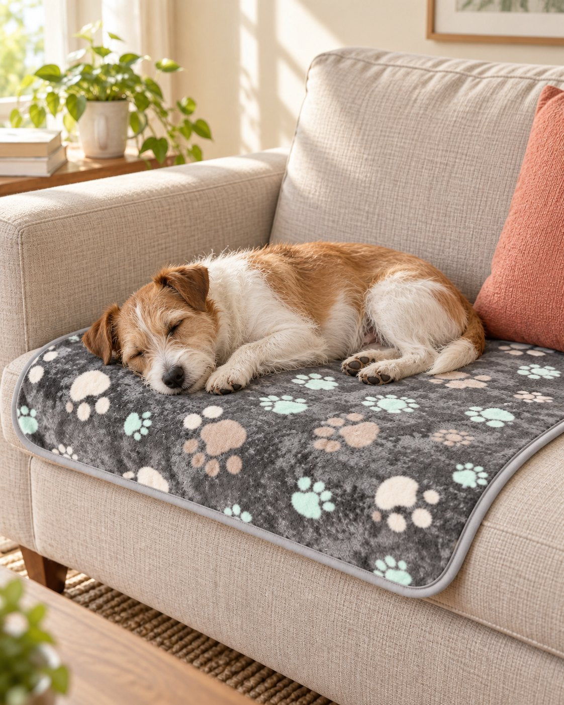 Terrier asleep on the mat on a sofa